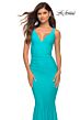 La Femme 30746 Low Back Ruched V-Neck Dress