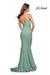 La Femme 30746 Low Back Ruched V-Neck Dress