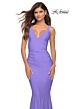 La Femme 30746 Low Back Ruched V-Neck Dress