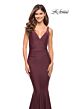 La Femme 30746 Low Back Ruched V-Neck Dress