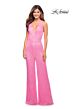 La Femme 30811 Faux-Wrap Crisscross Open Back Sequin Jumpsuit