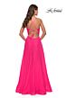 La Femme 30840 Pleated Top High Slit Lace-Up Dress