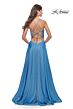 La Femme 30840 Pleated Top High Slit Lace-Up Dress