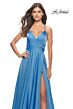 La Femme 30840 Pleated Top High Slit Lace-Up Dress