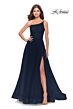 La Femme 31069 Ruched Corset High Slit One Shoulder Dress
