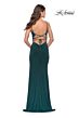 La Femme 31078 High Slit Ruched Lace-Up Dress