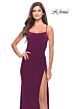 La Femme 31078 High Slit Ruched Lace-Up Dress