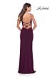 La Femme 31078 High Slit Ruched Lace-Up Dress