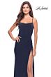 La Femme 31078 High Slit Ruched Lace-Up Dress