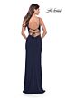 La Femme 31078 High Slit Ruched Lace-Up Dress