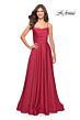 La Femme 31105 Curved Neckline Lace-Up Back Dress