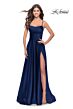 La Femme 31105 Curved Neckline Lace-Up Back Dress
