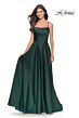 La Femme 31105 Curved Neckline Lace-Up Back Dress