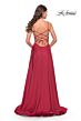 La Femme 31105 Curved Neckline Lace-Up Back Dress