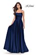 La Femme 31105 Curved Neckline Lace-Up Back Dress
