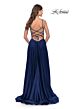 La Femme 31105 Curved Neckline Lace-Up Back Dress