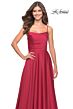 La Femme 31105 Curved Neckline Lace-Up Back Dress