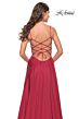 La Femme 31105 Curved Neckline Lace-Up Back Dress