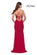 La Femme 31114 Plunging Neckline Lace-Up Ruched Dress
