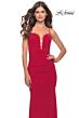 La Femme 31114 Plunging Neckline Lace-Up Ruched Dress