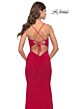 La Femme 31114 Plunging Neckline Lace-Up Ruched Dress