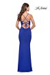 La Femme 31114 Plunging Neckline Lace-Up Ruched Dress