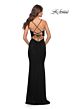 La Femme 31114 Plunging Neckline Lace-Up Ruched Dress