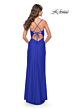 La Femme 31127 High Slit Lace-Up Back Ruched Dress