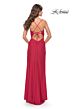 La Femme 31127 High Slit Lace-Up Back Ruched Dress