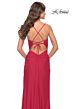La Femme 31127 High Slit Lace-Up Back Ruched Dress