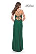 La Femme 31127 High Slit Lace-Up Back Ruched Dress