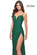 La Femme 31127 High Slit Lace-Up Back Ruched Dress