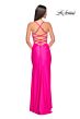 La Femme 31129 High Slit Lace-Up Back Ruched Dress