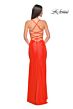 La Femme 31129 High Slit Lace-Up Back Ruched Dress