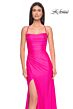 La Femme 31129 High Slit Lace-Up Back Ruched Dress