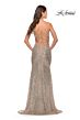 La Femme 31140 High Slit Lace-Up Back Sequin Dress