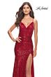 La Femme 31140 High Slit Lace-Up Back Sequin Dress
