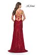 La Femme 31140 High Slit Lace-Up Back Sequin Dress