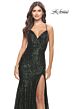La Femme 31140 High Slit Lace-Up Back Sequin Dress