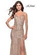 La Femme 31140 High Slit Lace-Up Back Sequin Dress