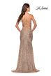 La Femme 31140 High Slit Lace-Up Back Sequin Dress