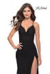 La Femme 31151 Tie Back Ruched Corset V-Neck Dress