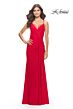 La Femme 31169 V-Neck Lace-Up Back Dress