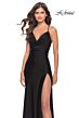 La Femme 31221 Cowl Neck High Slit Lace-Up Dress