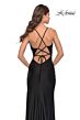 La Femme 31221 Cowl Neck High Slit Lace-Up Dress