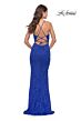 La Femme 31234 V-Neck Lace-Up Back Dress