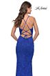 La Femme 31234 V-Neck Lace-Up Back Dress