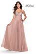 La Femme 31238 Rhinestone Top Ruched Waist Dress
