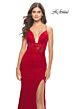 La Femme 31249 Lace-Up Back Slit Skirt Dress