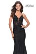 La Femme 31265 Criss Cross Back Beaded Lace Dress
